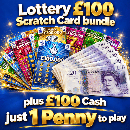WIN A £100 LOTTO BUNDLE PLUS £100 CASH - JUST ONE PENNY TO PLAY