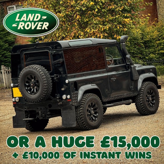 WIN THIS PROPER LAND ROVER DEFENDER OR £15,000 CASH + £10,000 IN INSTANT WINS