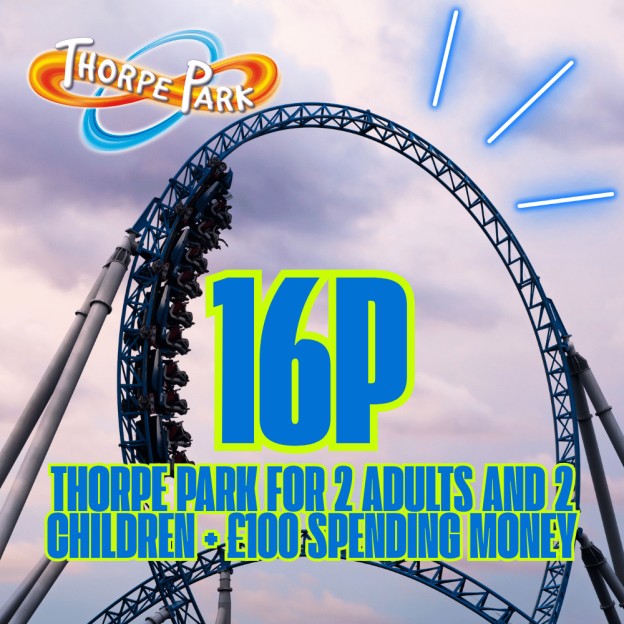 CHEAP DAY OUT - THORPE PARK TICKETS FOR 4 - JUST 16p