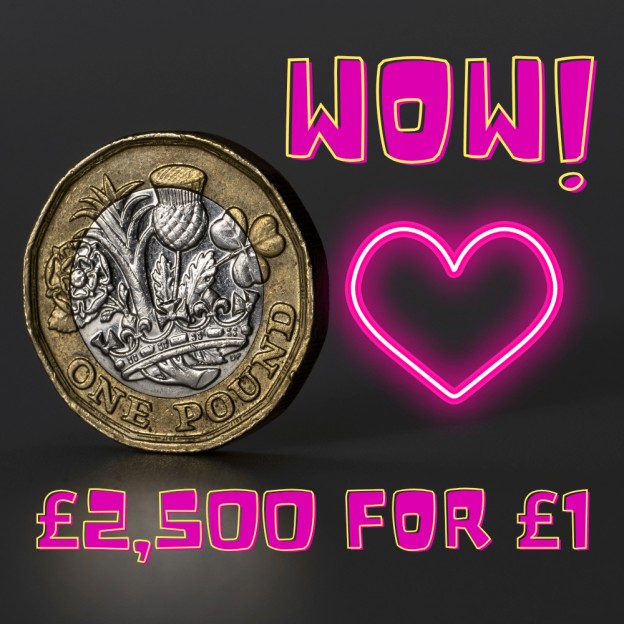 WIN £2,500 FOR JUST £1 + 100x £20 INSTANT WINS